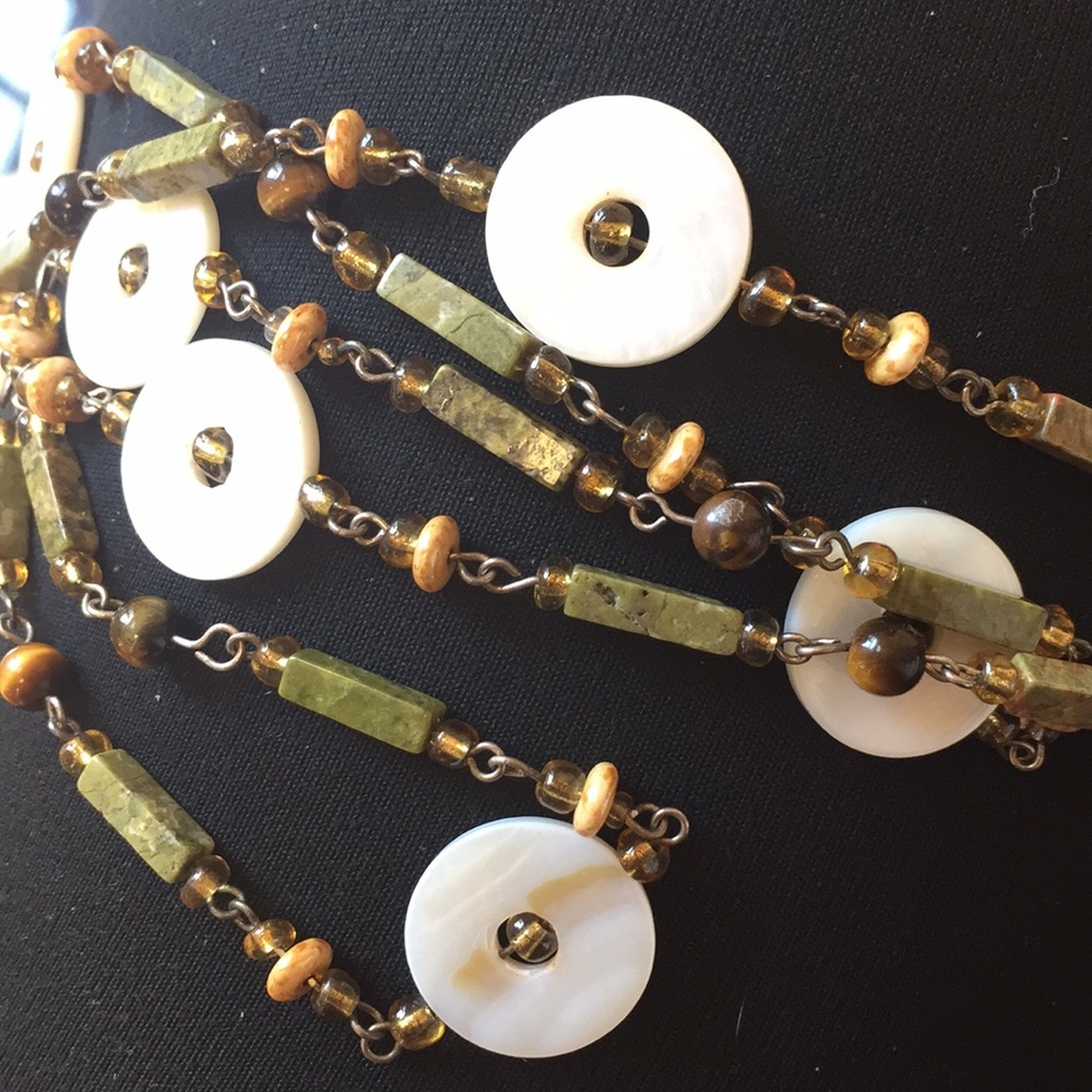 Green jasper/tigers eye handmade 32” necklace